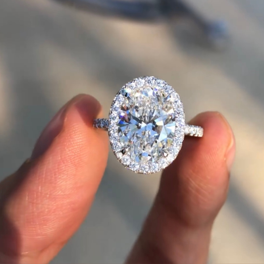 3.98 CT Luxury Oval Lab Grown Diamond Halo Ring for Modern Brides For Her