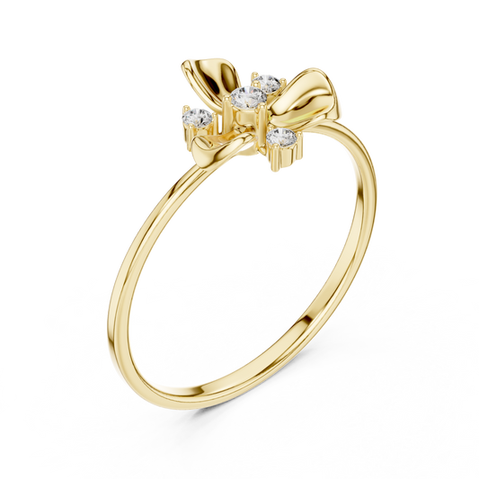 Petal Flower Ring with Round Moissanite Diamond Accents