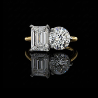 2.40 CT Contemporary Round & Emerald Lab Grown Diamond Sleek Gold Wedding Ring