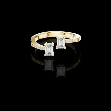 4.90 CT Unique Toi et Moi Ring Featuring Dual Emerald Cut Moissanite Diamonds and Pave Detail