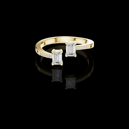 Emerald Cut Moissanite Diamond Toi et Moi Open Pave Bypass Band