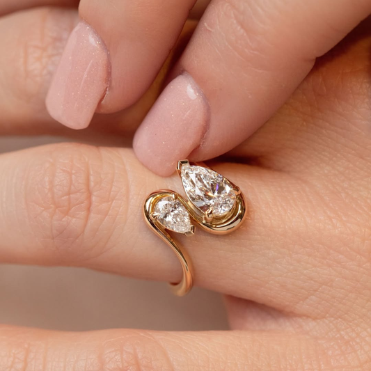 Pear Cut Lab Grown Diamond Toi et Moi Bypass Ring