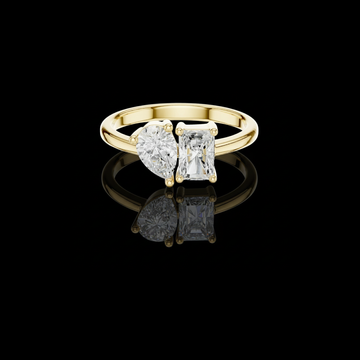 1.14 TCW Elegant Toi et Moi Moissanite Ring Featuring Classic Pear Shaped and Emerald Cut Diamonds