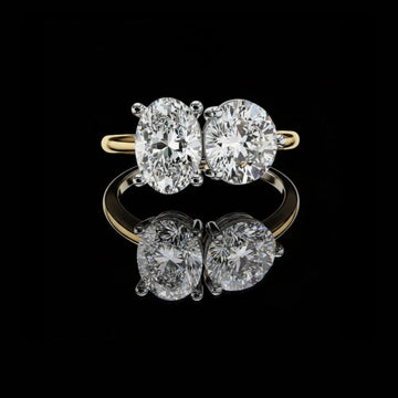 Oval and Round Lab Grown Diamond Toi et Moi Engagement Ring
