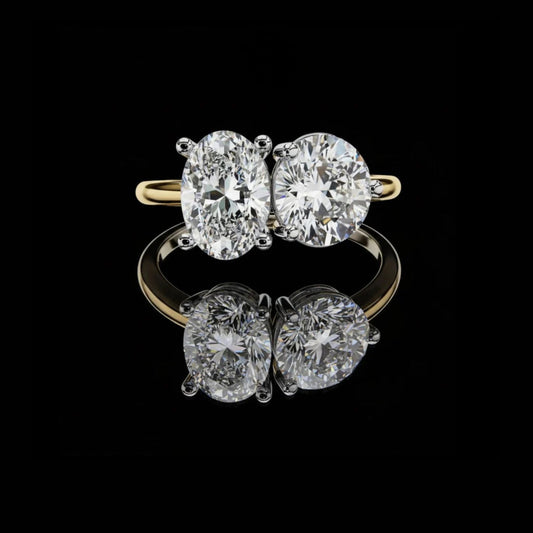 Oval and Round Lab Diamond Toi et Moi Engagement Ring