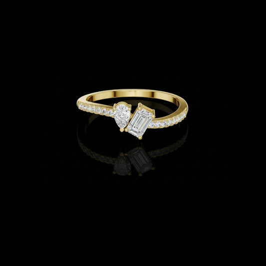 0.34 TCW Exclusive Toi et Moi Lab Grown Ring with Pear Cut and Emerald Cut Diamonds