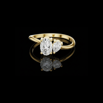 0.65 TCW Premium Toi et Moi Moissanite Diamond Ring with Oval and Pear Cut in Polished Gold
