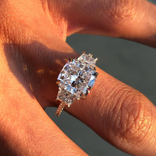 Cushion Cut Three Stone Lab Grown Diamond Engagement Ring