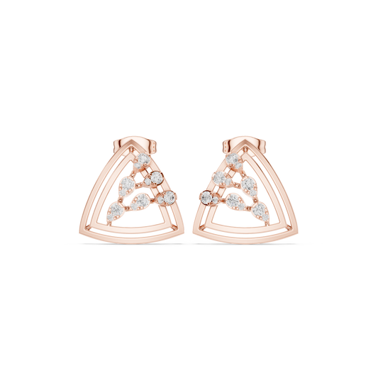 Modern Geometric Triangle Round Cut Lab Diamond Stud Earrings with Open Frame Design