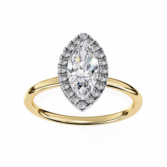 Marquise Cut Halo Solitaire Moissanite Diamond Ring