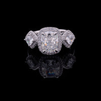 1.35 CT Exquisite Cushion Cut Lab Grown Diamond Halo Ring with Trapezoid Side Stones