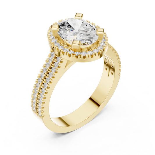 Oval Halo Diamond Moissanite Ring with Double Pave Band