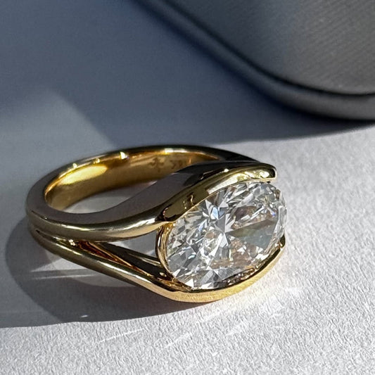 2.5 TCW Modern Lab Grown Oval Cut Bezel Set East West Statement Ring