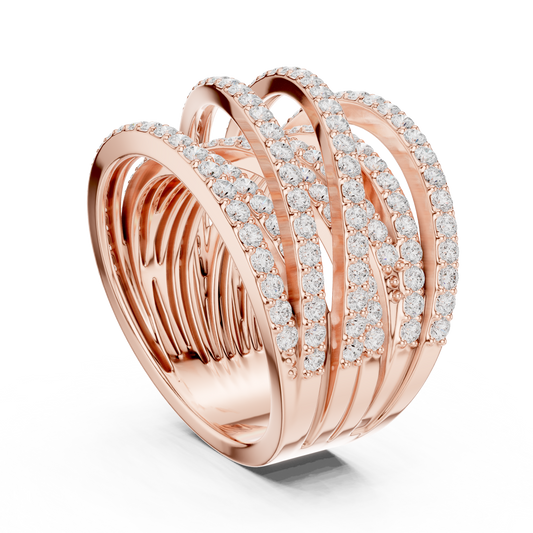 Round Cut Lab Grown Diamond Multi Row Crossover Statement Ring