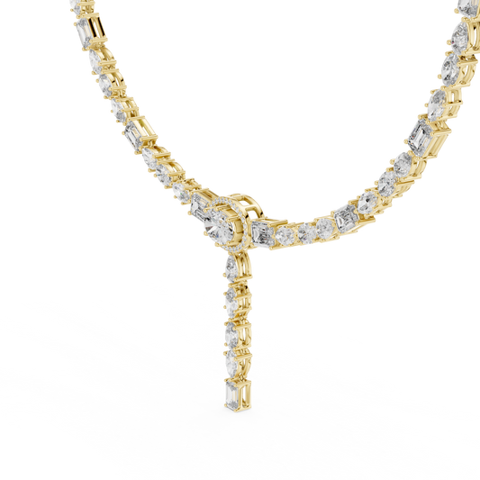 Halo Oval Lab Grown Diamond Y Necklace with Mixed Cut Drop Pendant