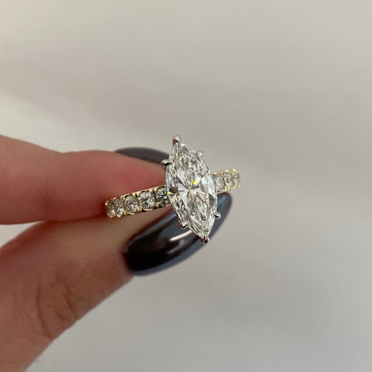 Pave Marquise Cut Lab Diamond Solitaire Engagement Ring