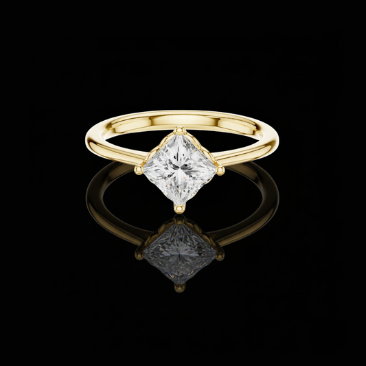 0.78 TCW Shiny Princess Cut Lab Grown Diamond Solitaire Dainty Engagement Ring Unique Modern Design For Her