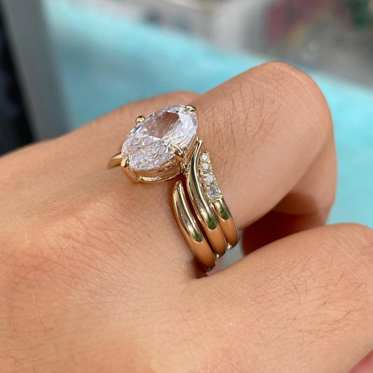Lab Grown Oval Cut Curve Three Band Bridal Ring