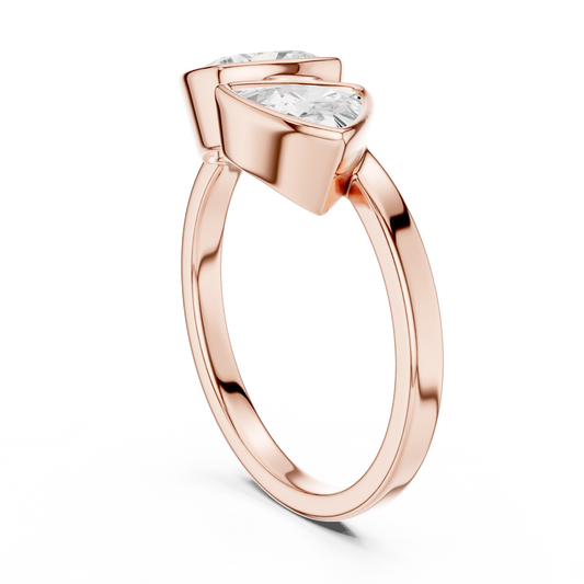 Cushion and Trillion Moissanite Diamond Bezel Set Toi et Moi Ring