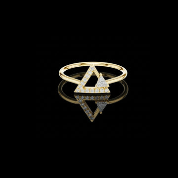 0.10 CT Open Triangle Ring with Pave Set Lab Diamond and Geometric Trillion Accent Design