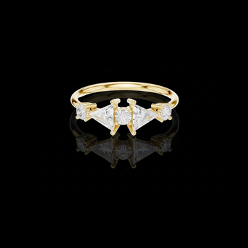 0.65 TCW Modern Lab Grown Ring with Central Round Diamond and Triangle Cut Diamond Accents