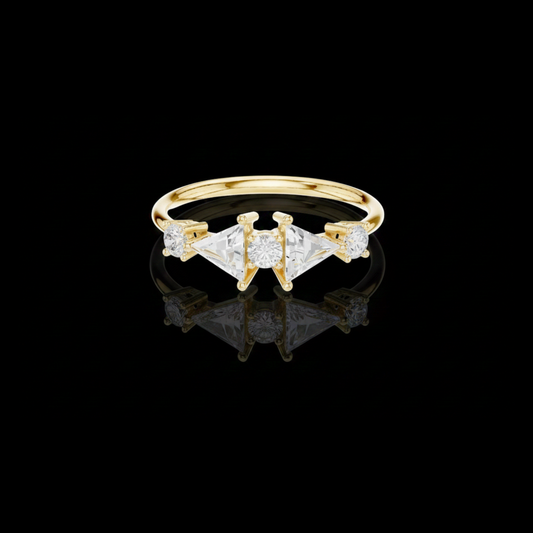 0.65 TCW Modern Lab Grown Ring with Central Round Diamond and Triangle Cut Diamond Accents