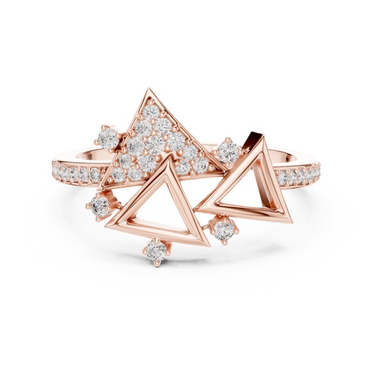Geometric Trillion Shape Round Cut Moissanite Diamond Engagement Ring