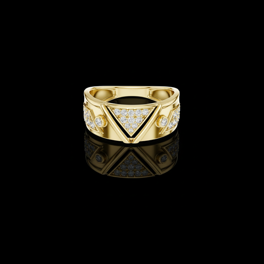 0.40 TCW Iconic Triangle Pave Design Round Moissanite Diamond with Bezel Accents Statement Ring Modern Jewelry