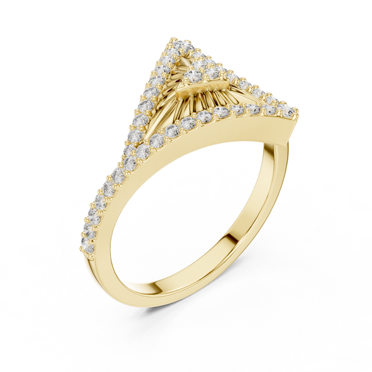 Triangle Round Moissanite Diamond Statement Ring Geometric Pave Design