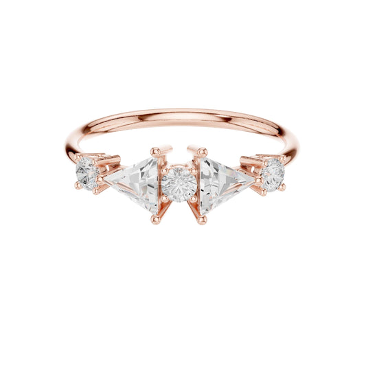 Round & Trillion Cut Moissanite Diamond Engagement Ring