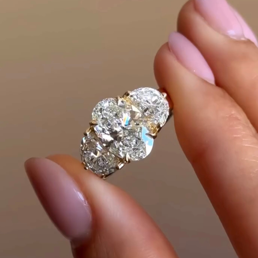 Oval Cut Three Stone Moissanite Diamond Engagement Ring