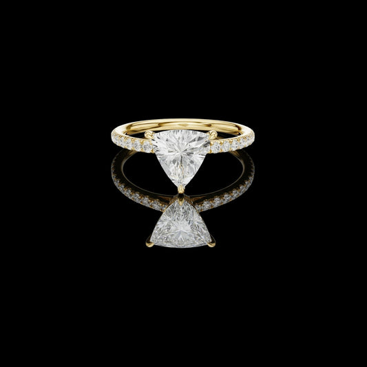 Trillion Cut Lab Diamond Pave Solitaire Engagement Ring