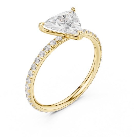 Trillion Cut Moissanite Diamond Pave Solitaire Engagement Ring