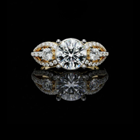 1.29 CT Tri-Stone Moissanite Grown Round Cut Diamond Ring with Gold and Pave Accents