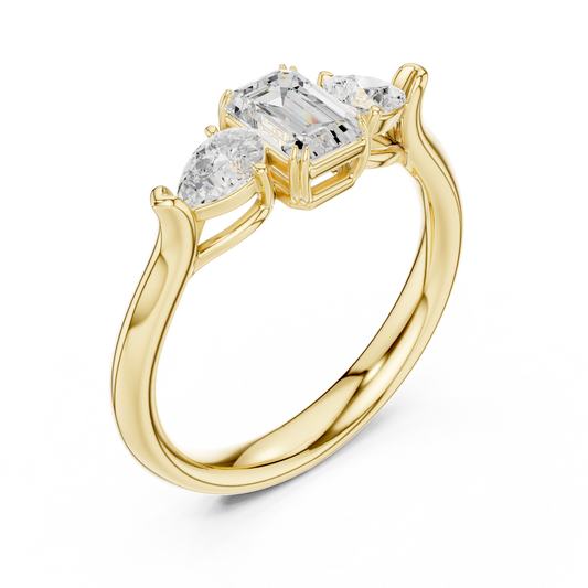 Emerald Cut Moissanite Diamond Ring With Trillion Side Stones