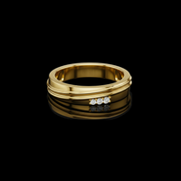 Triple Groove Three Stone Lab Grown Diamond Wedding Band Ring