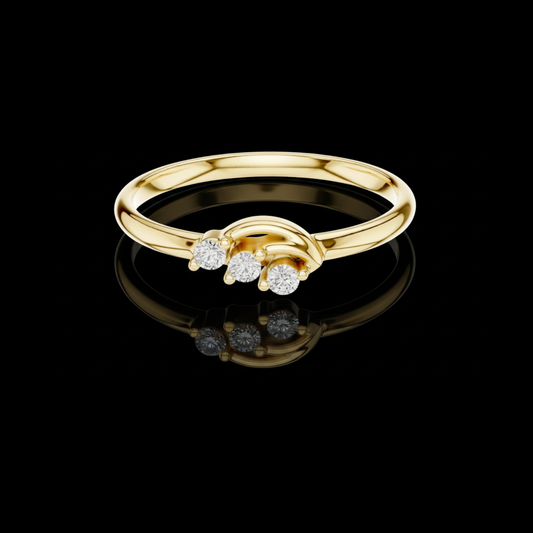 0.045 TCW Elegant Trio Moissanite Diamond Ring Featuring a Sleek Curved Band and Brilliant Round Stones