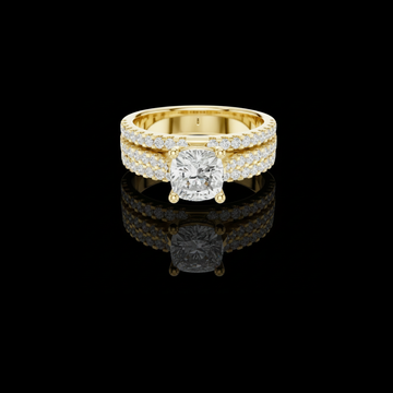 1.42 CT Luxurious Cushion Cut Moissanite Diamond Solitaire Ring with Triple Row Micro Pave Band