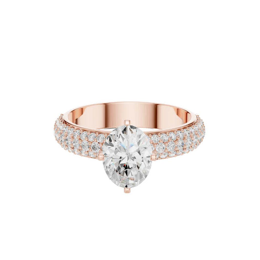 Oval Cut Triple Pave Lab Grown Diamond Solitaire Engagement Ring