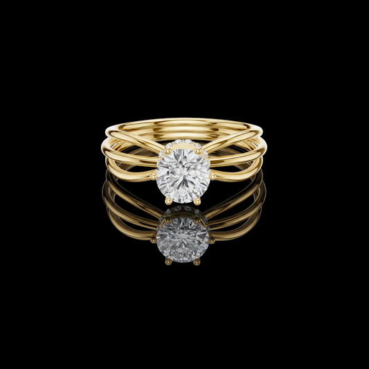 0.068 TCW Triple Band Ring Featuring a Brilliant Round Lab Grown Diamond Center Stone