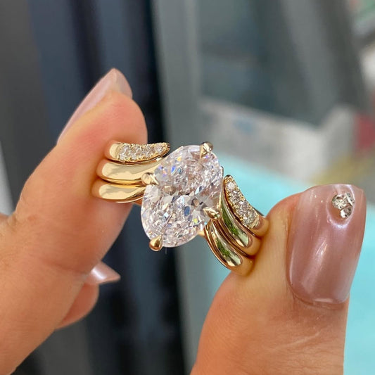 Lab Grown Oval Cut Curve Three Band Bridal Ring
