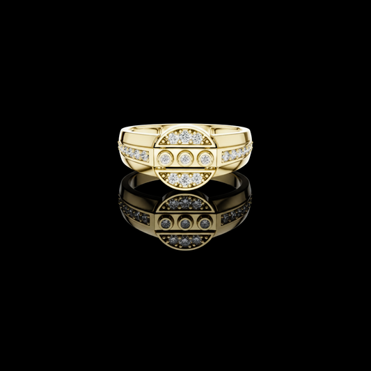 0.32 TCW Luxurious Round Moissanite Diamond Bezel Cluster with Pave Side Accents Statement Ring