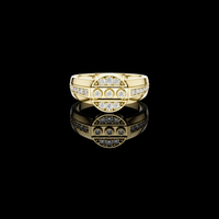 Round Moissanite Diamond Wide Band Statement Ring with Bezel Accents