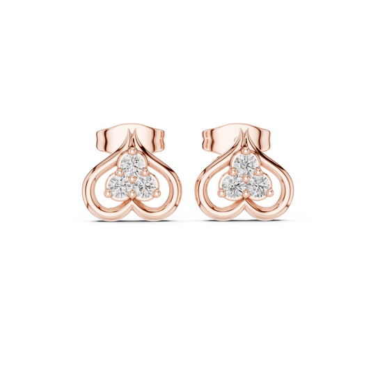 Clover Motif Round Moissanite Diamond Earrings Three Stone Open Loop Heart Studs