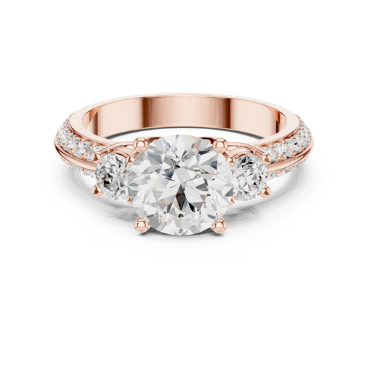 Round Three Stone Engagement Moissanite Diamond Cathedral Ring