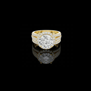 2.5 CT Luxury Gold Halo Ring with Round Brilliant Moissanite Diamond and Triple Pave Band For Her