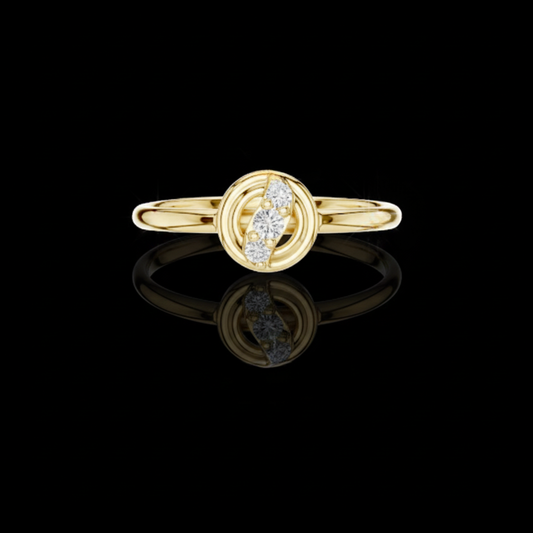 0.044 TCW Radiant Orbit Ring with Triple Round Cut Moissanite Diamonds in Sculpted Swirl Setting