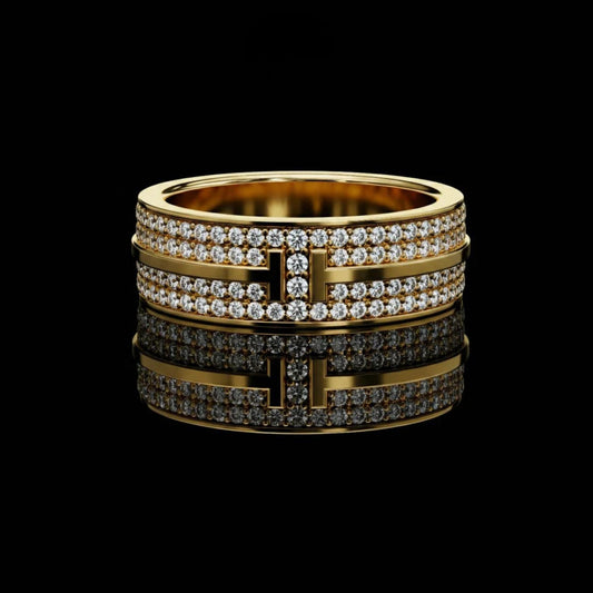 Round Cut Triple Row Pave Lab Grown Diamond Statement Band Ring