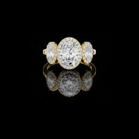 Oval Cut Three Stone Halo Diamond Moissanite Engagement Ring