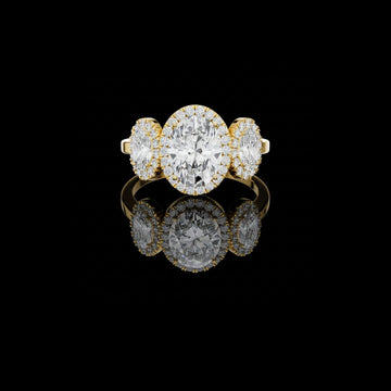 Oval Cut Three Stone Halo Diamond Moissanite Engagement Ring